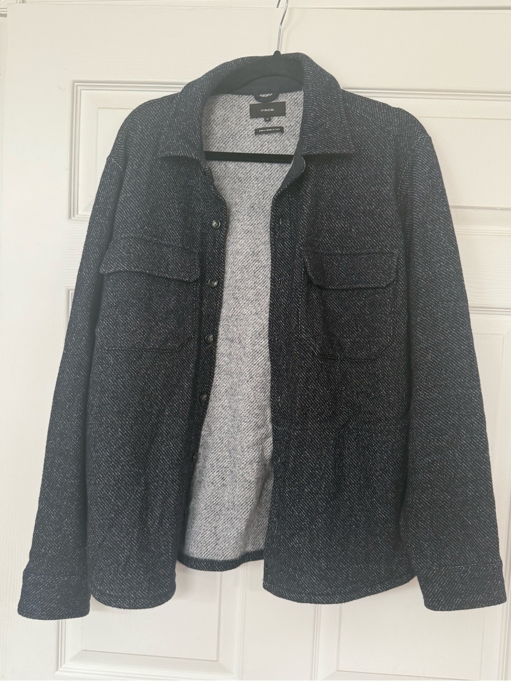 Vince Men’s Dark Charcoal/Blue Wool-Blend Overshirt Jacket